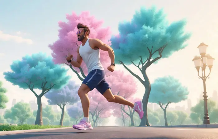 A Young Man Is Jogging in the Park Artistic 3D Character Illustration image
